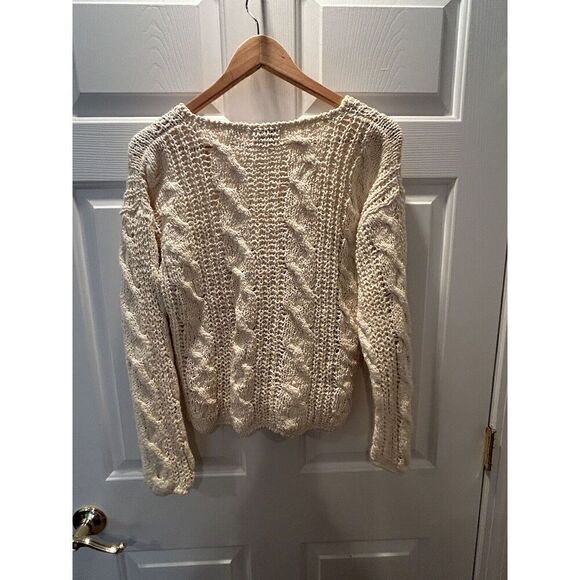 Renee Tener For Jeanne Pierre Hand Knit Cable Knit V neck Sweater Size Medium - Picture 2 of 5